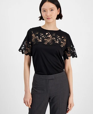 Anne Klein Women's Harmony Open-Floral Crewneck Top