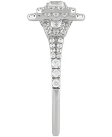 Diamond Emerald Double Halo Cluster Engagement Ring (1 ct. t.w.) in 14k White Gold