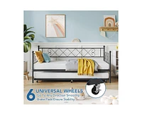 gaomon Twin Metal Daybed with Trundle, Premium Steel Slat Support, Space Saving Trundle Sofa Bed for Living Room