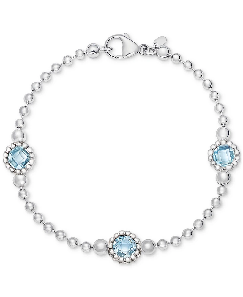 Amethyst Station Bead Link Bracelet 14k Gold-Plated Onyx, & Sky Blue Topaz)