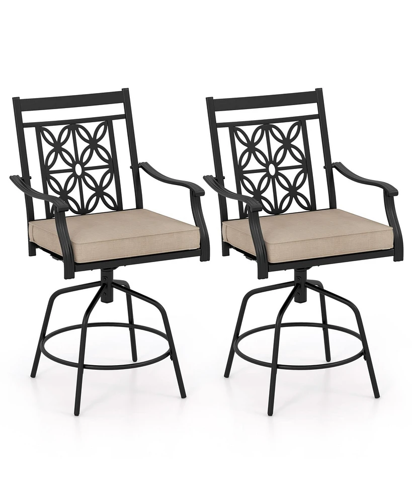 Gouun Outdoor Swivel Bar Stools Set of 2 with Seat Cushions