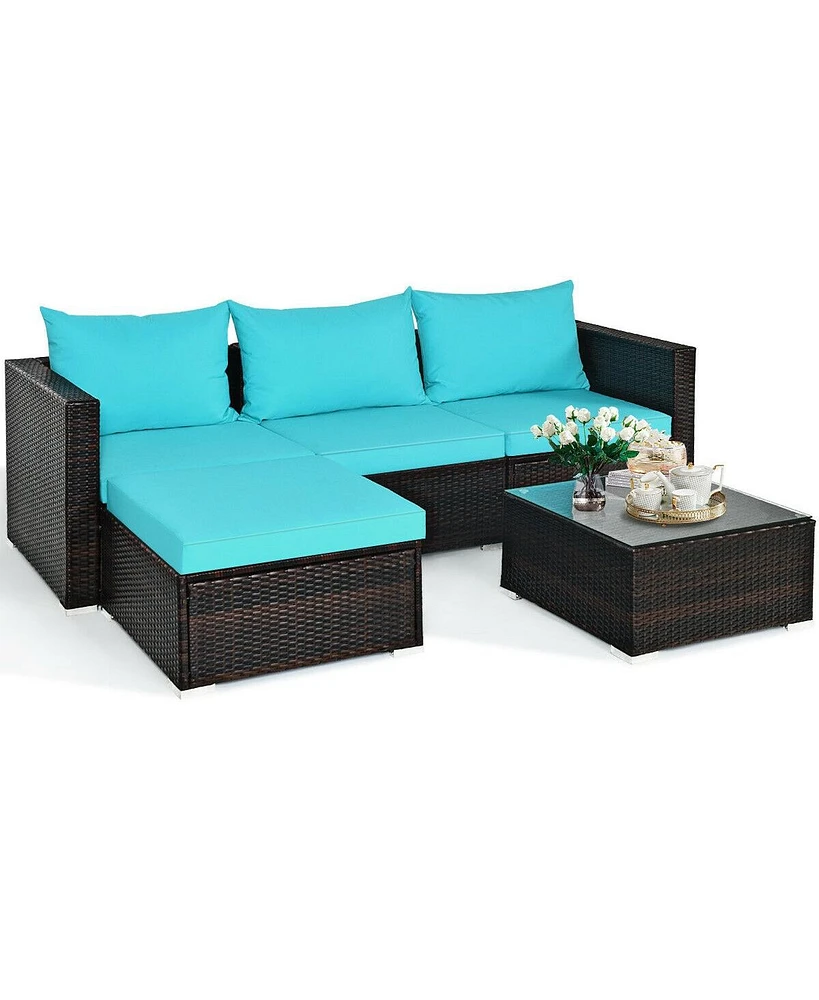 5 Pieces Patio Rattan Furniture Set with Table