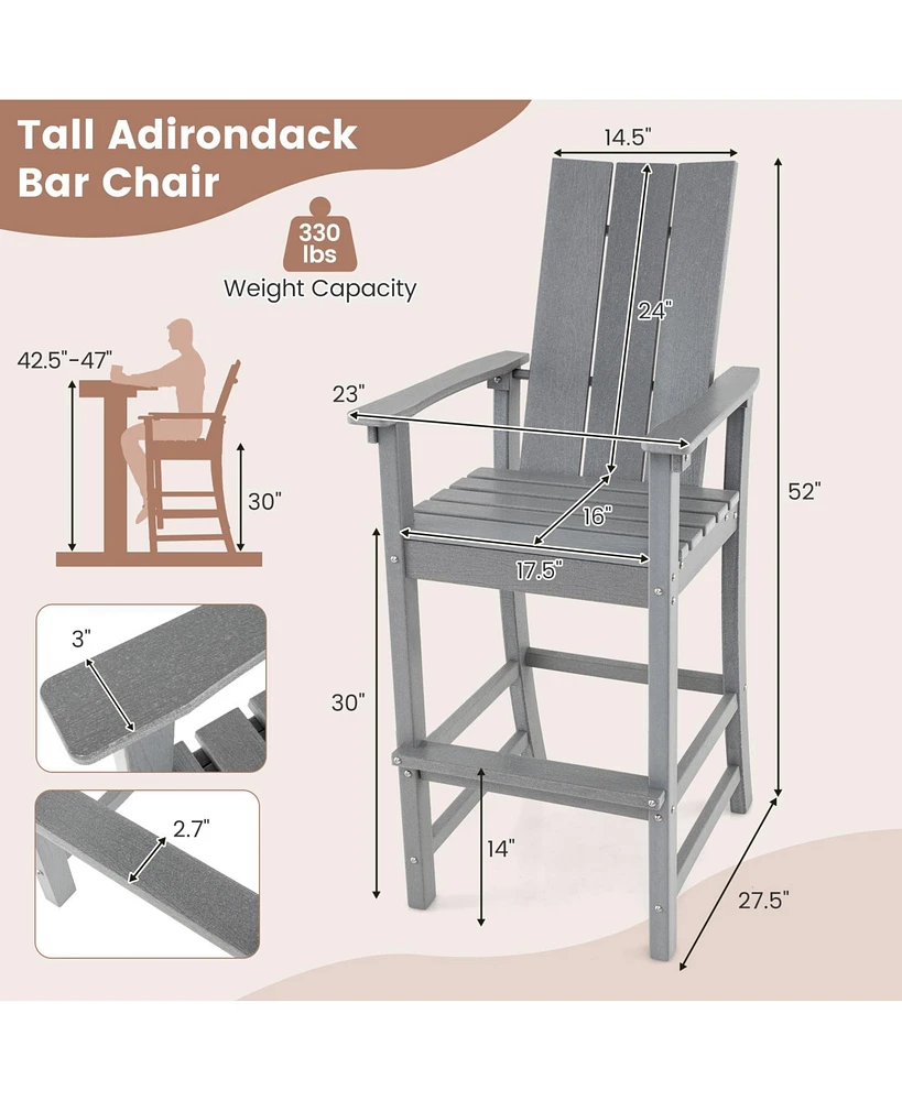 Gouun Tall Adirondack Chair Outdoor Bar Stool with Ergonomic Backrest for Backyard