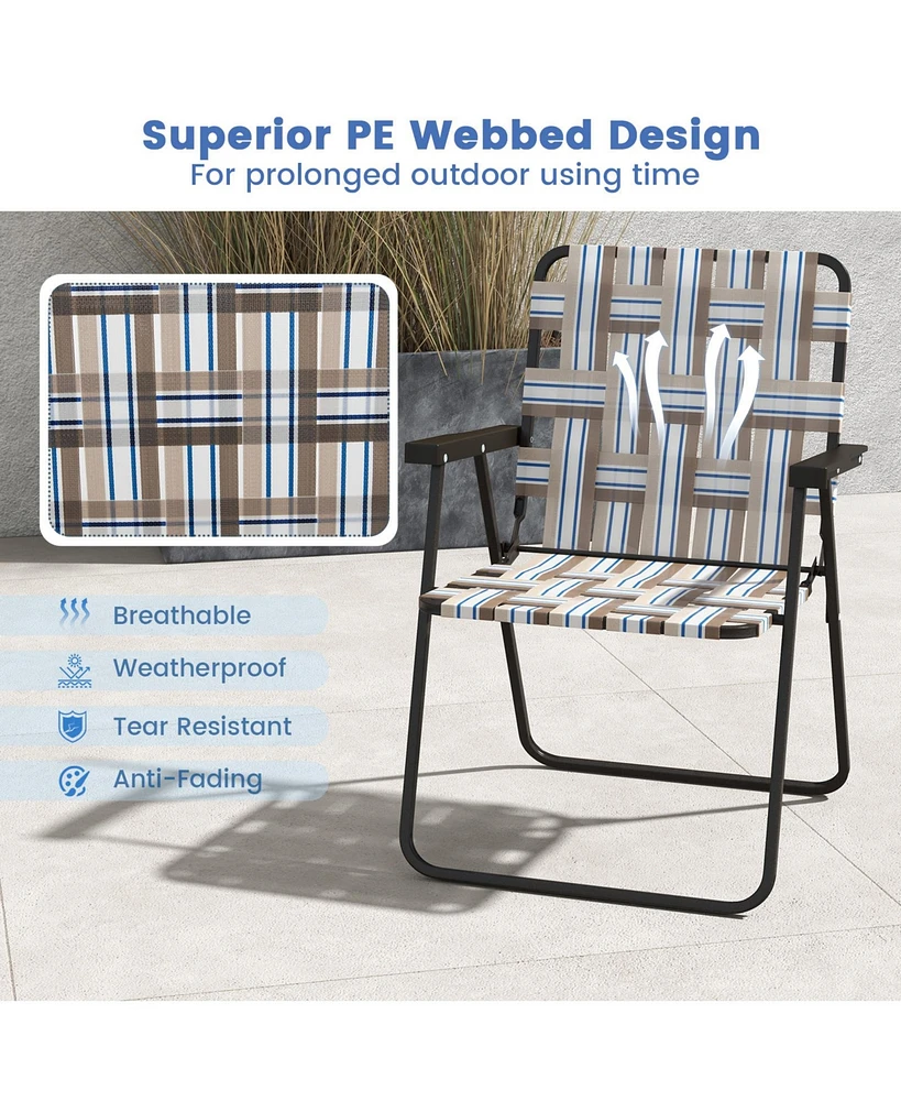 Gouun 2 Pieces Folding Beach Chair Camping Lawn Webbing Chair-Cofee