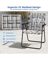 Gouun 2 Pieces Folding Beach Chair Camping Lawn Webbing Chair-Cofee