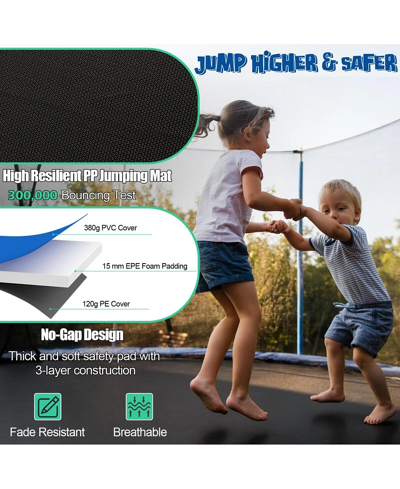 12/14/15/16 Feet Outdoor Recreational Trampoline with Ladder and Enclosure Net