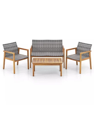 Gouun 4-Piece Patio Furniture Set with Loveseat Single Chairs and Table