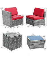 8 Piece Wicker Sofa Rattan Dinning Set Patio Furniture with Storage Table