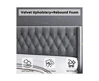 gaomon Upholstered King Bed Frame with Velvet Headboard Wingback Platform Bed Frame King and Deep Button Tufted Headboard/No Box Spring Needed/Easy As