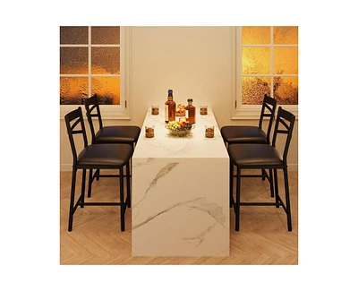 Bar Stools Set of 4, Black Bar Stools Set of 4 with X-Shaped Backrest and Metal Footrest, Metal Bar Stools Set of 4