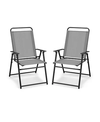 Gouun Set of 2 Outdoor Folding Sling Chairs with Armrest and Backrest
