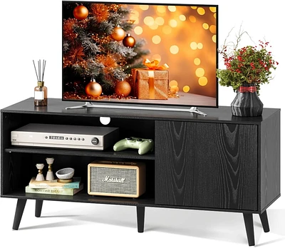 Wlive Mid-Century Modern Tv Stand for 55" Tv Entertainment Center with Storage Open Shelves Tv Console for Living Room and Bedroom