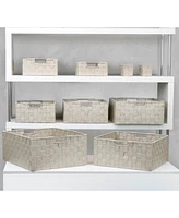 Sorbus 9 Piece Stackable Woven Basket Organizer Set with Built-In Carry Handles - Stylish Storage for any room the household (Gray)