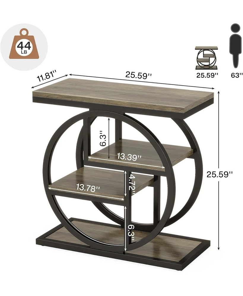 Tribesigns End Table Set of 2, 4-Tier Narrow Side Table with Storage Shelves, Wood Small Sofa Side Table with Geometric Metal Frame, Industrial Bedsid