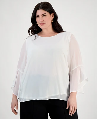 Kasper Plus Size Ruffle-Sleeve Blouse