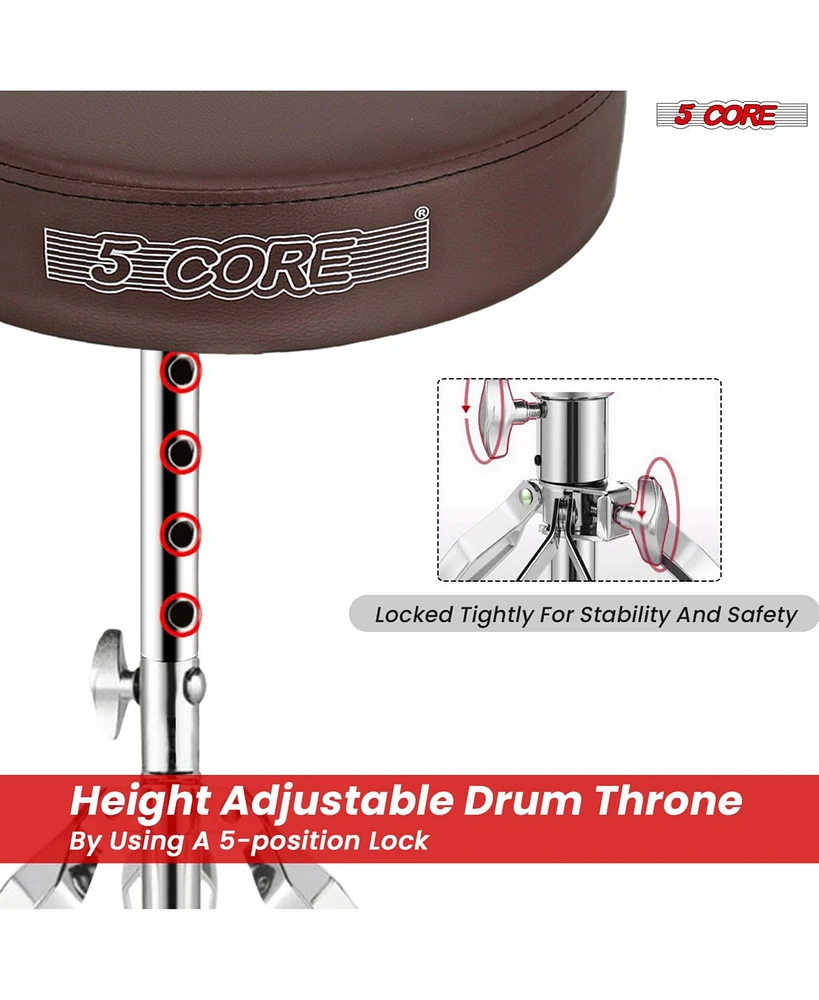 5 Core Drum Throne • Height Adjustable Guitar Stool • Thick Padded Comfortable Drummer Chair Brown Ds Ch Br