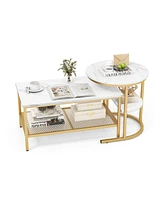 Gouun Set of 2 Nesting Table with Extra Storage Shelf for Living Room