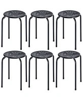Gouun Set of 6 Stackable Multifunctional Daisy Design Backless Round Metal Stool Set