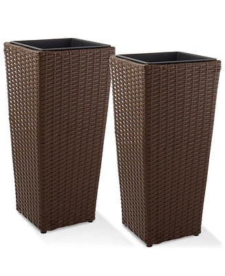 Casafield (Set of 2) All-Weather Outdoor Planters with Liners - White, Tall Tapered Plant Boxes Flower Pots for Front Porch, Patio, Garden