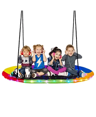 60" Saucer Swing with Led Lights 700 Lbs Platform Tree Swing with Adjustable Ropes