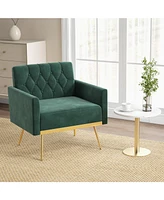 Gouun Modern Velvet Accent Chair with Button Tufted Back Metal Legs and Adjustable Foot Pads
