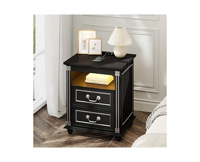 Vlsrka 3-color Led light nightstand with drawer storage and four solid wood legs