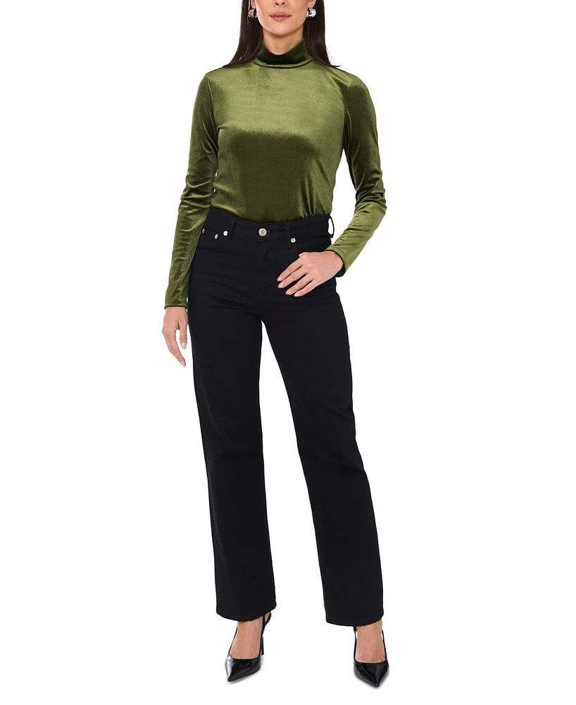 1.state Women's Long-Sleeve Velour Mock-Neck Top