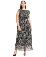 Maggy London Plus Size Abstract-Print Side-Draped Dress