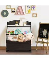 Kids Wooden Toy Storage Unit Organizer w/Rolling Box & Plastic Bins
