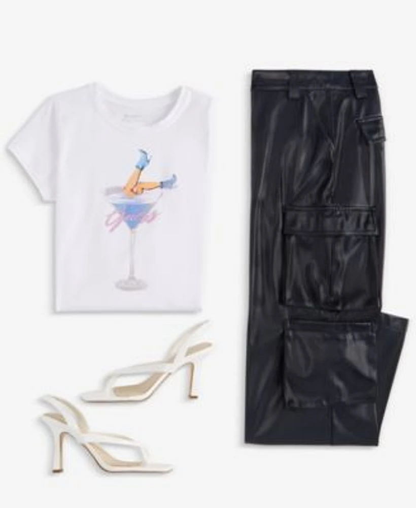 Guess Womens Martini Boots Logo Short Sleeve T Shirt Kori High Rise Faux Leather Cargo Pants
