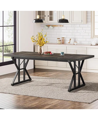 Tribesigns Farmhouse Dining Table for 6 People, 70.8-Inch Rectangular Wood Table, Rustic Kitchen with Heavy Duty Metal Legs Ro