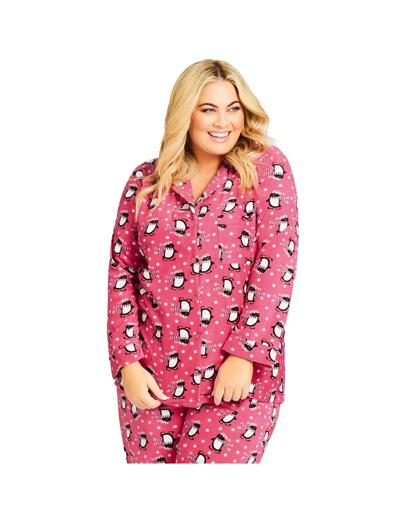 Avenue Women's Penguin Button Fleece Sleep Top