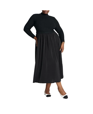 Eloquii Women's Elements Mockneck Twofer Midi Dress