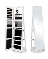 Gouun 360 Rotating Mirrored Jewelry Cabinet Armoire 3 Color Led Modes Lockable