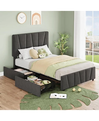 gaomon Twin Size Bed Frame with Adjustable Headboard and 4 Storage Drawers