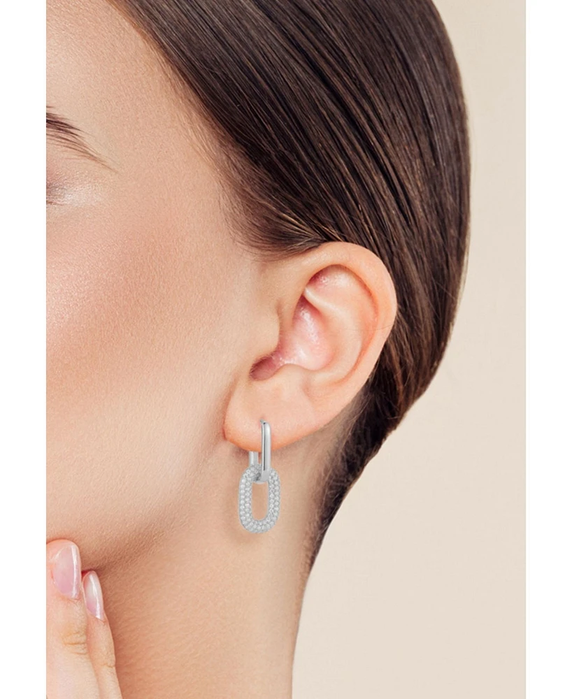 Rachel Zoe 14K Gold Plated Sterling Silver Pave Paperclip Drop Link Earrings