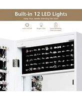 Lockable Wall Door Mounted Mirror Jewelry Cabinet with Led Lights