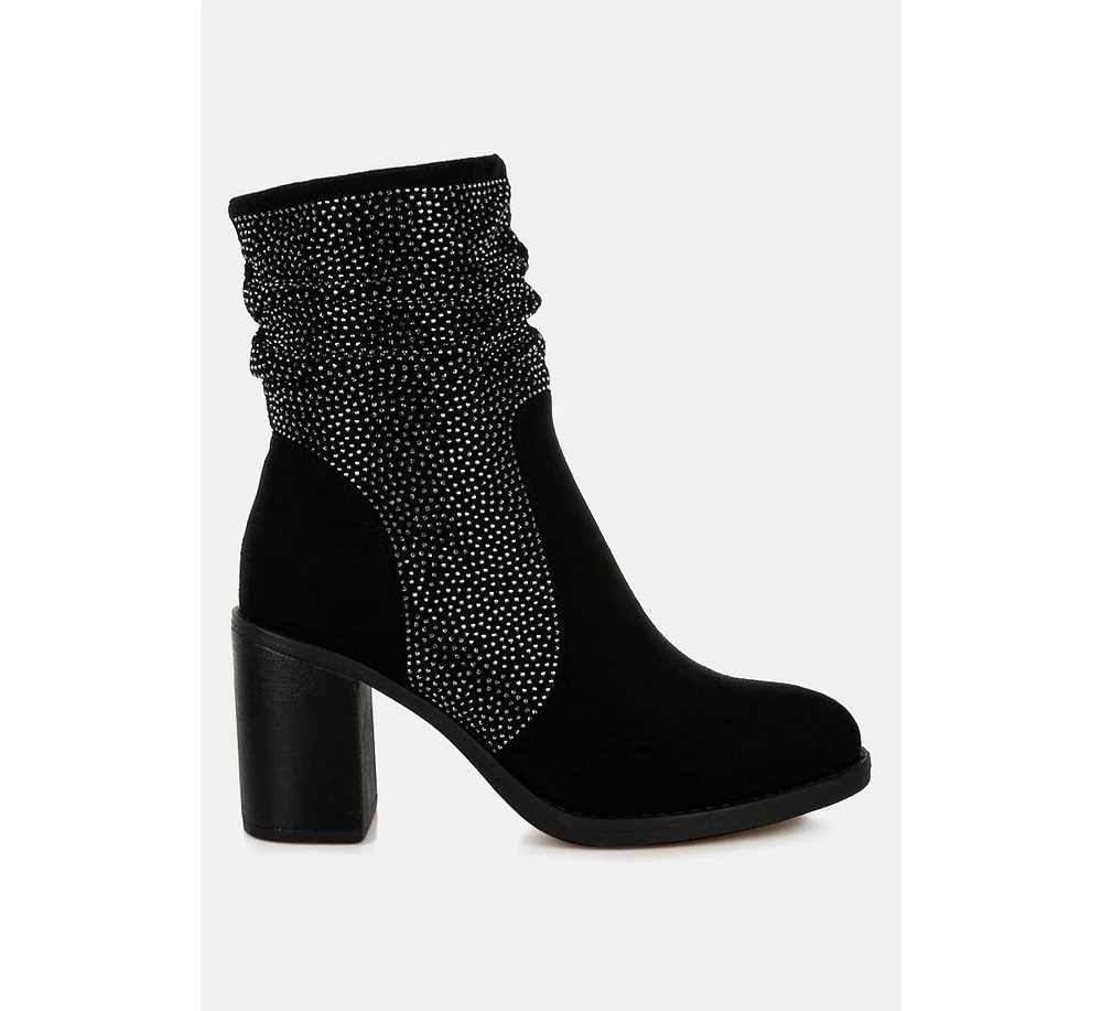 Chinar Rhinestone Studded Slouchy Ankle Boots