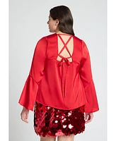 Eloquii Women's Open Back Flared Sleeve Top