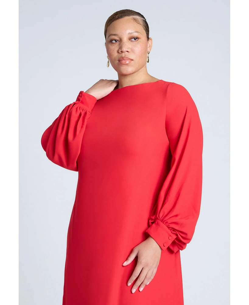 Eloquii Women's Puff Sleeve Open Back Midi Dress
