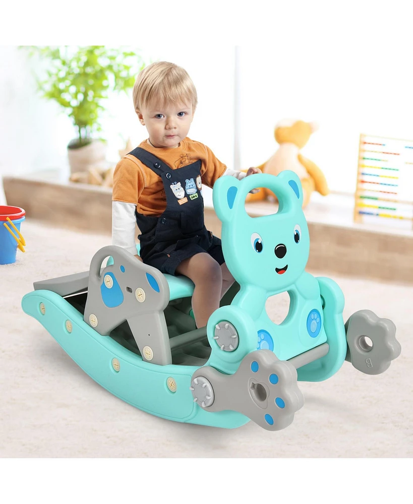 Gouun 4-in-1 Toddler Slide and Rocking Horse Playset with Basketball Hoop