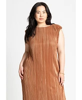 Eloquii Women's Plus Size Plisse Short Sleeve Midi Dress
