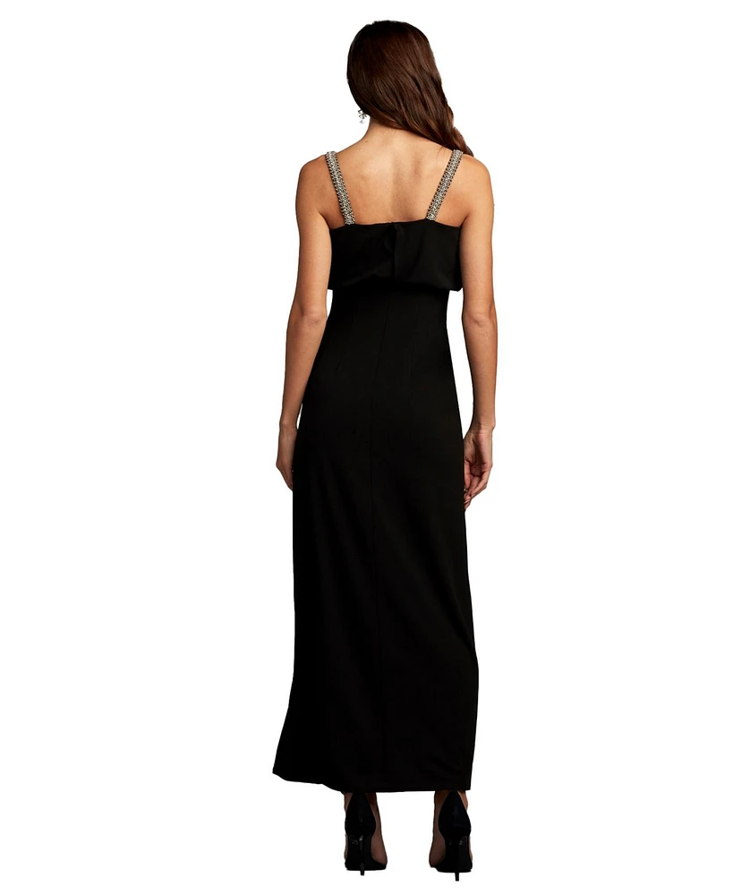 Tadashi Shoji Mora Pearl Strap Blouson Midi Dress