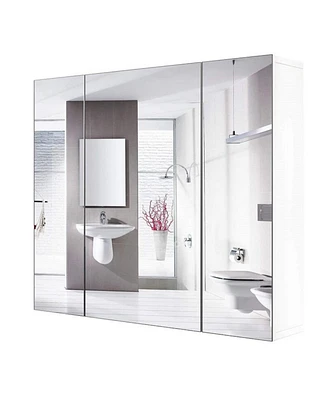Wall Mounted Bathroom Mirror Cabinet – 3-Door Medicine Cupboard with Adjustable Interior Shelves
