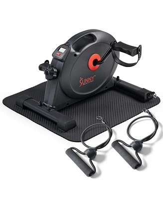 Sunny Health & Fitness Under Desk Smart Mini Pedal Exerciser, Exercise Cycle Bike and Mat/Workout Bands w Free SunnyFit App Connectivity