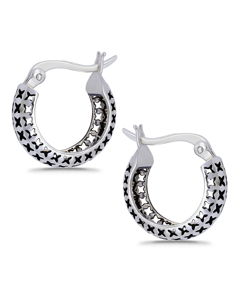 Macy's Oxidized X-Cut Out Pattern Click Top Hoop Earrings