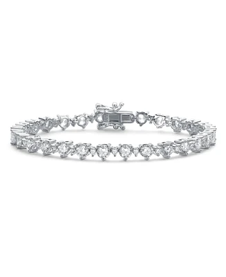 Sterling Silver White Gold Plated Alternating Round Cubic Zirconia Tennis Bracelet