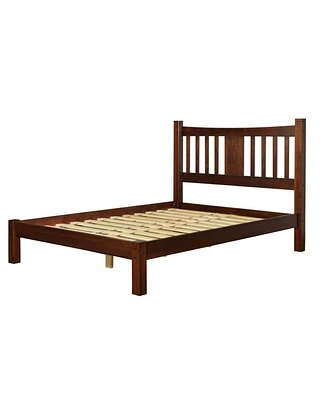 Solid Wood Farmhouse Bed Frame – Platform Design with Built-In Headboard, No Box Spring Required