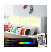 Storage Bookcase Headboard with Led Lights – Wood Grain Finish and Open Shelves for Nighttime Essentials