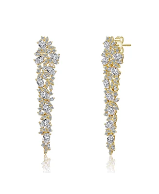 14k Gold Plated Cubic Zirconia Linear Formal Dangle Earrings